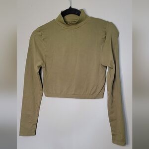 Free People Intimately Free Super Crop Olive Long-Sleeve Turtleneck Seamless